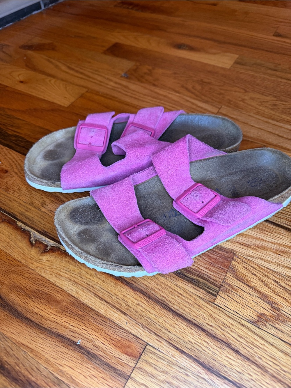 Birkenstock Pink Suede Two-Strap Slide Sandals with Buckles - Picture 3 of 4